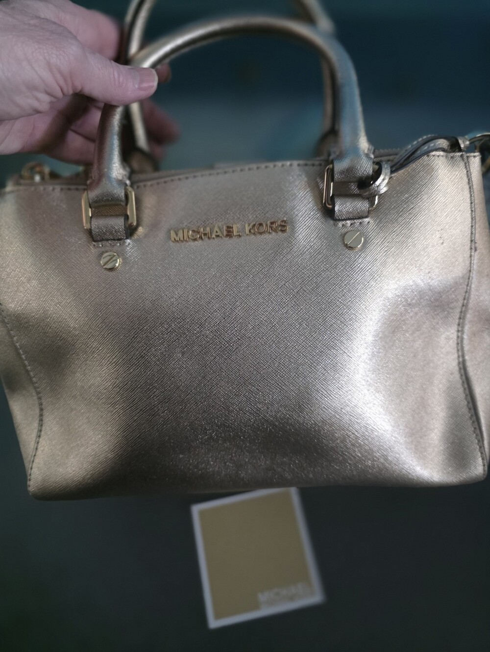 New Michael Kors Metallic Gold Leather Satchel